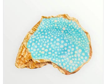 Portaoggetti in conchiglia di ostrica blu schiuma di mare: decorazione costiera dorata