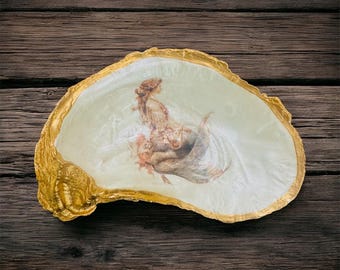 Mermaid Oyster Shell Trinket Dish: Nautical Coastal Decor