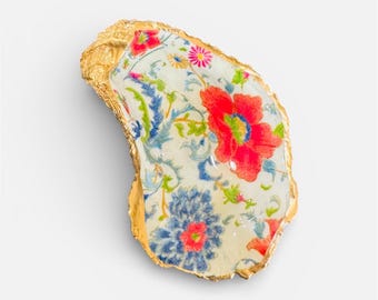 Chinoiserie  Oyster Shell Ring Dish: Chinese Garden Jewelry Trinket Dish