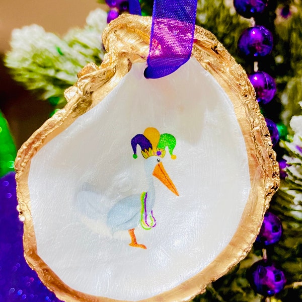 Mardi Gras Oranment, Fleur De Lis, Oyster Art, Shell Ornament, Mardi Gras, Oyster Ornament