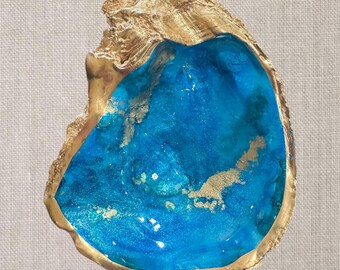 Jewelry Dish, Oyster Shell Trinket Dish, Hand Painted Oyster Art