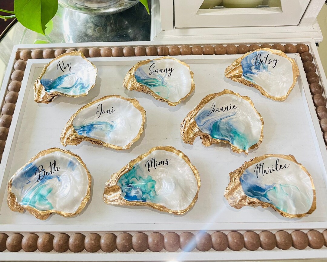 Oyster Shell Place Cards, Hand Painted Place Cards, Personalized Place
