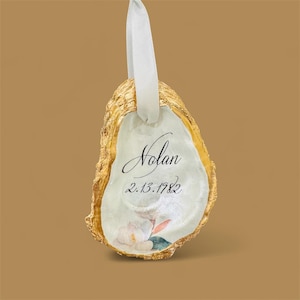 Personalized Oyster Shell Anniversary Ornament: Hand-Painted Magnolia Keepsake