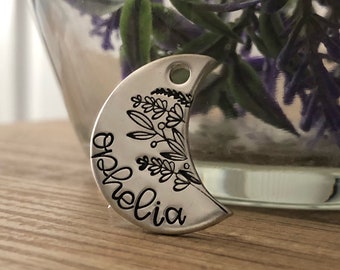 Floral Moon 1" Pet ID Tag, floral dog tag, floral cat tag, flowers, bouquet