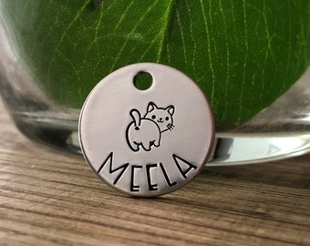 MINI 7/8” Cat Butt Tag, Handstamped Cat Tag, Cat Tag, Small Dog Tag