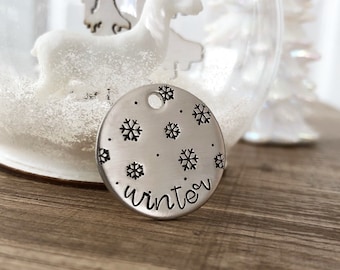 Snowflake 1” Pet ID Tag, Holiday Pet Tag, Winter Dog Tag, Dog Tag, Cat Tag, Christmas Dog Tag, Customizable Pet Tag, Holiday gift
