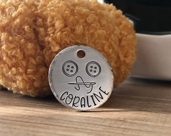 Spooky Button 1” Pet ID Tag, Halloween Dog Tag, Cat Tag, Fall, Halloween, Handstamped