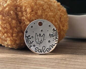 Ghost 1” Pet ID Tag, Fall Dog Tag, Fall Cat Tag, Halloween, Pet ID Tag, Handstamped