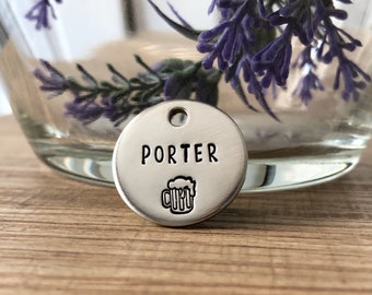 MINI beer 7/8” dog tag, pet id tag, cat tag, summer, handstamped dog tag