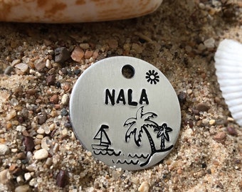 Beach 1" Pet ID Tag, dog tag, beach pet tag, personalized pet ID tag, dog collar tag, cat tag, tropical