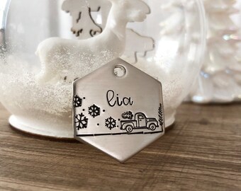 Tree Harvest 1” Hexagon Pet ID Tag, Holiday Pet Tag, Winter Dog Tag, Dog Tag, Cat Tag, Christmas Dog Tag, Customizable Pet Tag, Holiday