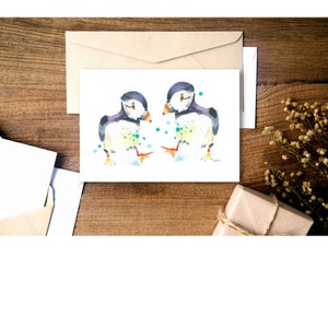 Puffin aime votre couple Carte de mariage. Carte de vœux à l’aquarelle du macareux moine pour la Saint-Valentin, carte de la Saint-Valentin pour elle