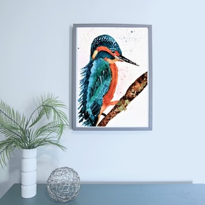 Kingfisher print, watercolour painting birthday gift for her, Watercolour, UK Nature Wall Art, UK Wildlife art