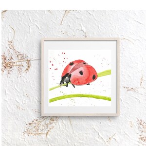Impressão de arte em aquarela de joaninha, ideia de presente de aniversário para ela, arte de joaninha, presente de chá de bebê