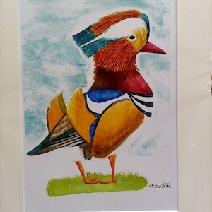 Mandarin Duck Watercolor A4 stampa, arte dell'anatra, stampa d'arte dell'anatra, regalo amante degli uccelli, regalo amante dell'anatra,