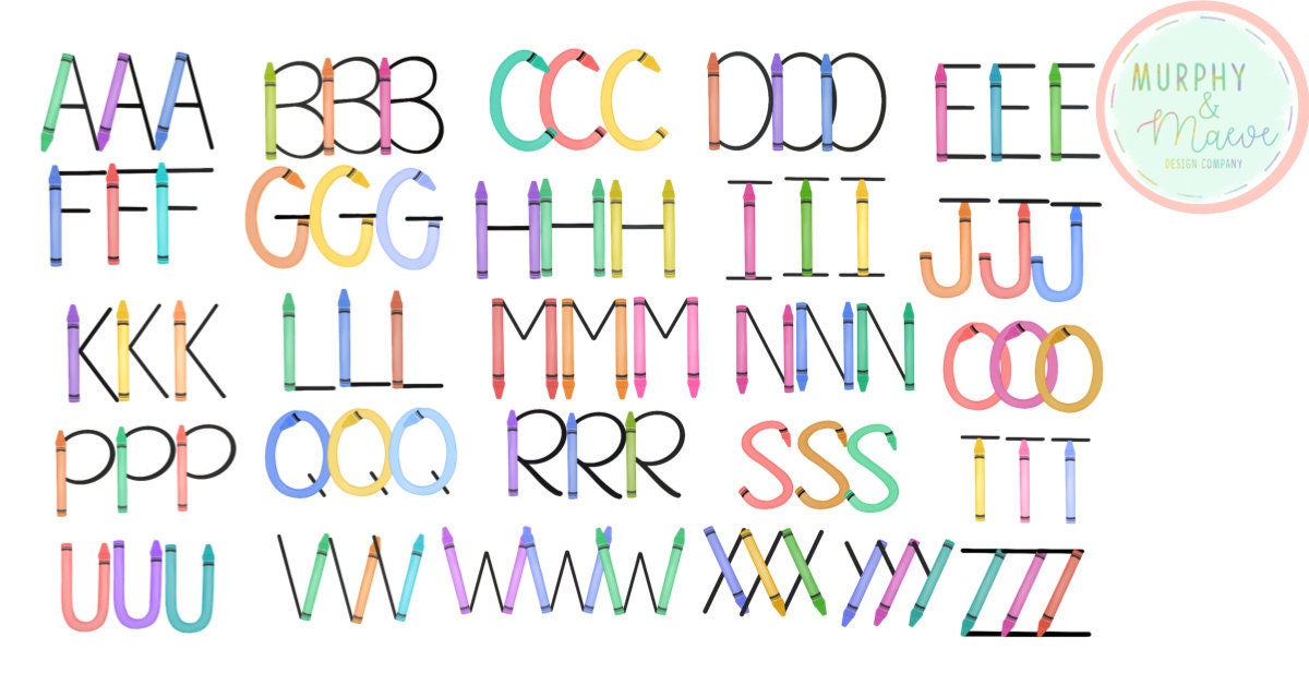 Crayon Alphabet/font PNG Bundle for Sublimation Printing and Etsy