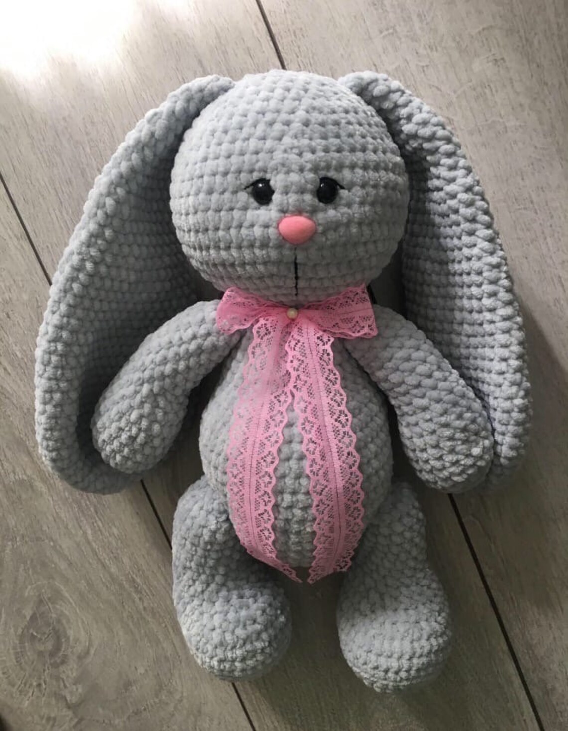 Plush gray bunny with long ears / Knitted rabbit / Amigurumi Etsy