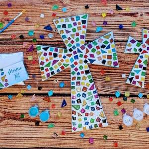 Rainbow Cross Mosaic Kit, Craft Kit, DIY Kit for Adults, Craft Kit for Kids, Kid-Friendly Craft, DIY Project, DIY Mosaic Kit, Mosaic Art