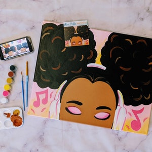 Afro Puffs Canvas Painting Kit + Video Tutorial, FREE Palettes & Aprons with Orders of 10+!, Painting Party Kit, DIY Paint Kit