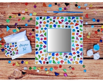 8" Square Mosaic Mirror Kit, Craft Kit, DIY Kit for Adults, Craft Kit for Kids, Kid-Friendly Craft, DIY Project, DIY Mosaic Kit, Mosaic Art