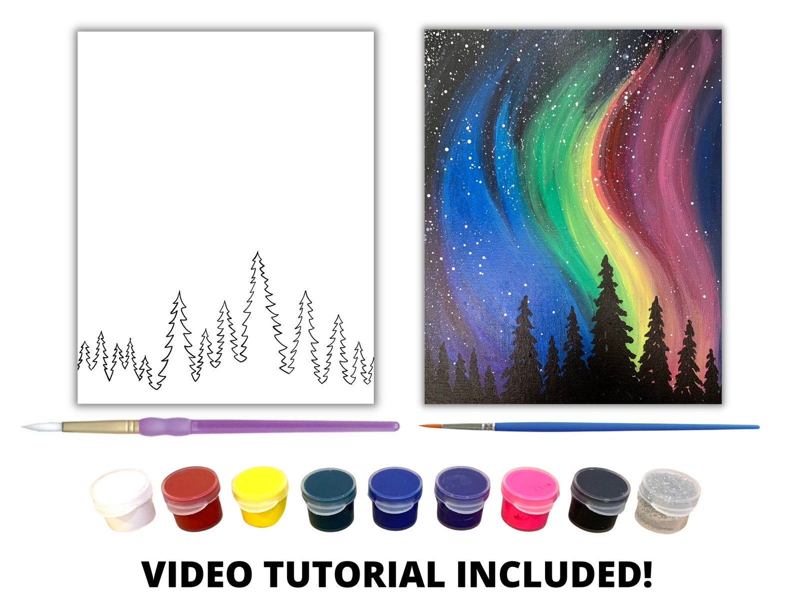 Northern Lights Canvas Painting Kit Video Tutorial FREE Etsy