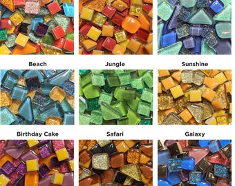 Assorted Mosaic Tiles by Color Scheme | 50 TILES | 1/5"- 3/5" (5-15mm) | Mosaic Supplies | Glass Tiles | Ceramic Tiles | Glitter Tiles