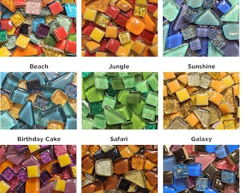 Assorted Mosaic Tiles by Color Scheme | 50 TILES | 1/5"- 3/5" (5-15mm) | Mosaic Supplies | Glass Tiles | Ceramic Tiles | Glitter Tiles