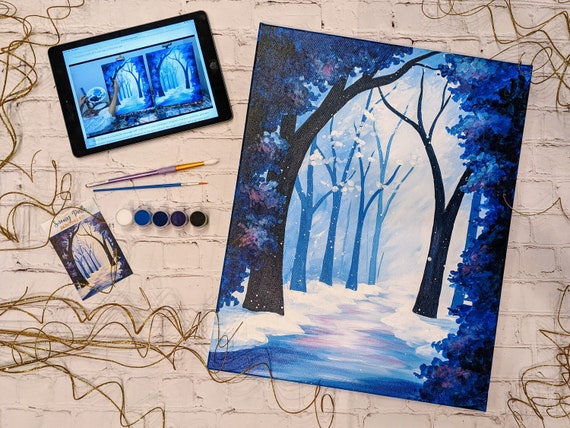 Snowy Path Canvas Painting Kit Video Tutorial, FREE Palettes & Aprons With  Orders of 10, Painting Party Kit, DIY Paint Kit 