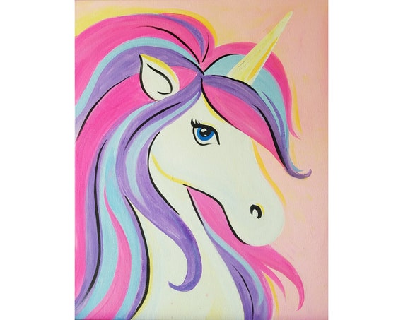Unicorn Paint & Sip/ Pre Drawn/ DIY Paint Party/canvas/painting, DIY Gift/ Paint  and Sip at Home Kit DIY Kit, Gift for Kids, Party Kit 