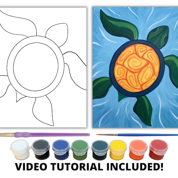 Sea Turtle Canvas Painting Kit + Video Tutorial, FREE Palettes & Aprons with Orders of 10+!, Painting Party Kit, DIY Paint Kit