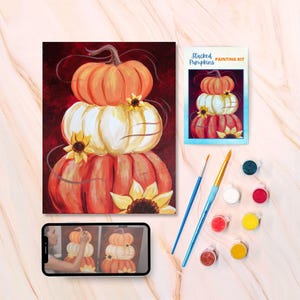 Stacked Pumpkins Canvas Painting Kit + Video Tutorial, Painting Party, Sip and Paint, DIY Paint Kit