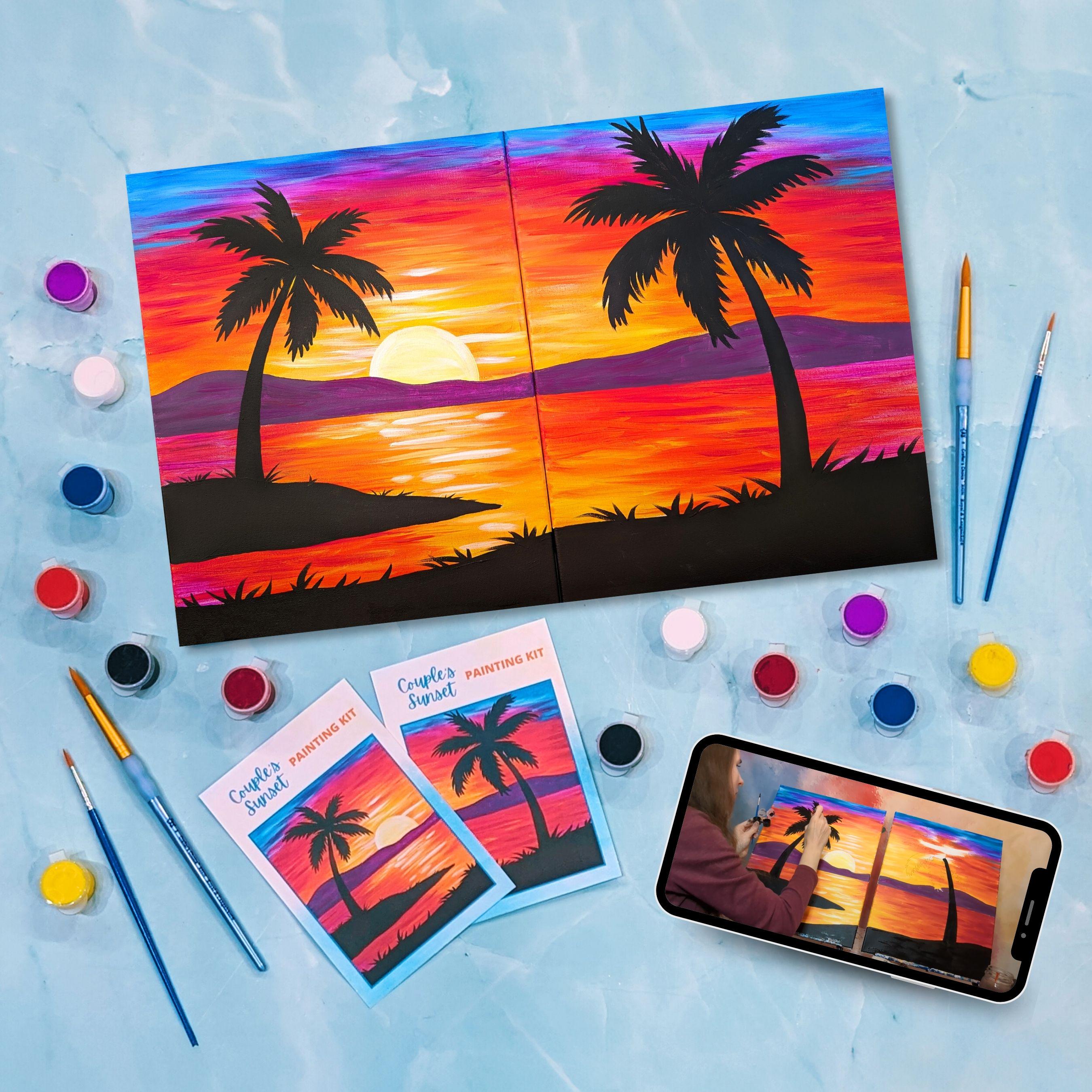 ACRYLIC PAINTING TUTORIAL Surfboard Beach Sunset