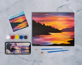 Sunrise Canvas Painting Kit, FREE Palettes & Aprons with Orders of 10+! Painting Party, Sip and Paint, DIY Paint Kit