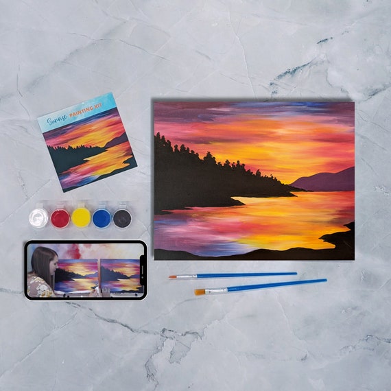 Sunrise Canvas Painting Kit + Video Tutorial, Sip and Paint, DIY Paint Kit
