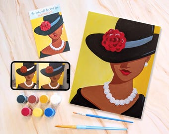 Lady with Red Lips Canvas Painting Kit + Video Tutorial, Birthday, Painting Party, Sip and Paint, DIY Paint Kit