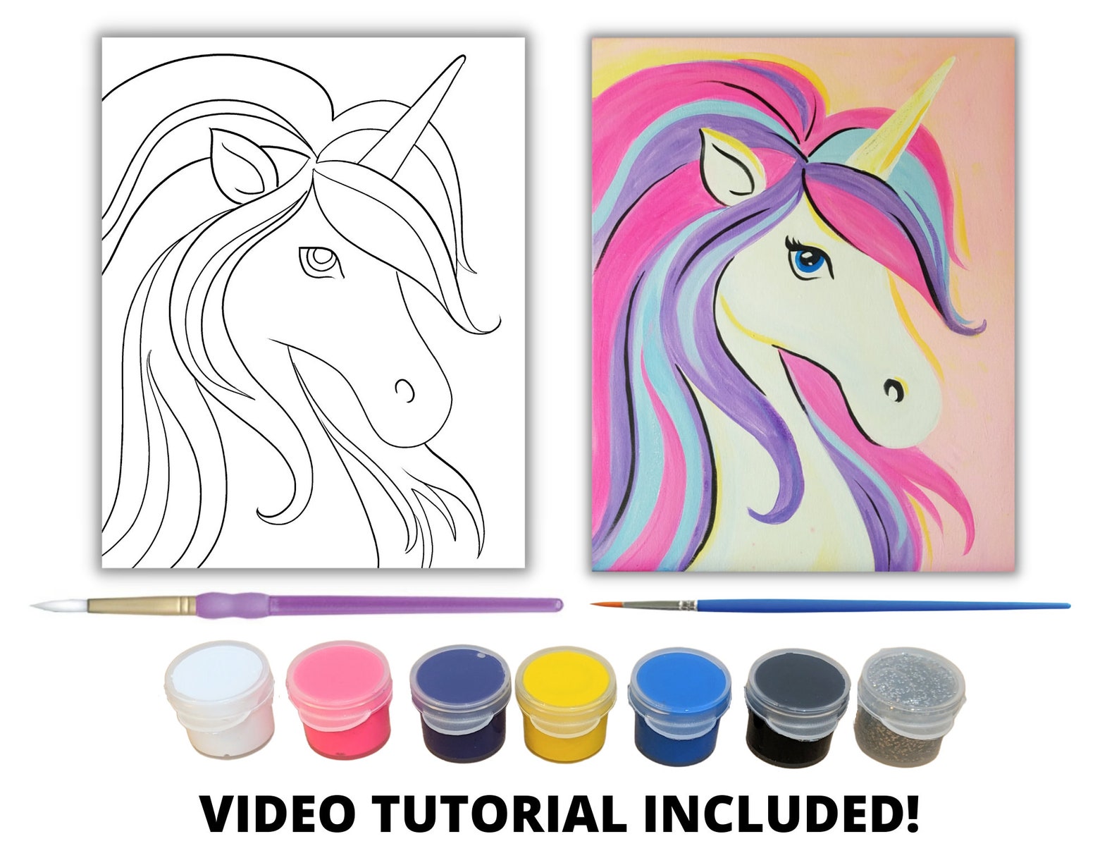 Unicorn Canvas Painting Kit Video Tutorial FREE Palettes & Etsy