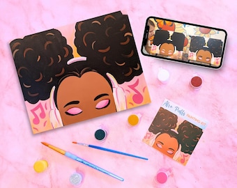 Afro Puffs Canvas Painting Kit + Video Tutorial, Painting Party Kit, DIY Paint Kit