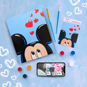 Mickey in Love Canvas Painting Kit + Video Tutorial, Painting Party Kit, DIY Paint Kit