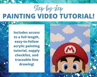 Mario Painting Video Tutorial - Step-by-Step Painting - DYI Paint Party - Sip and Paint - Learn to Paint - Instant Download