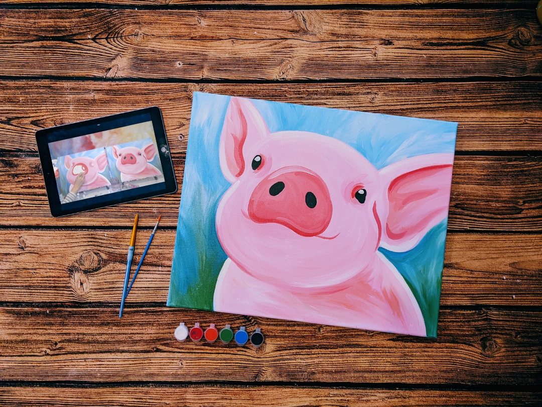 Pig Canvas Painting Kit Video Tutorial, FREE Palettes & Aprons With