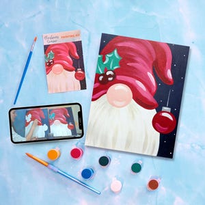Christmas Gnome Canvas Painting Kit + Video Tutorial, Painting Party Kit, DIY Paint Kit