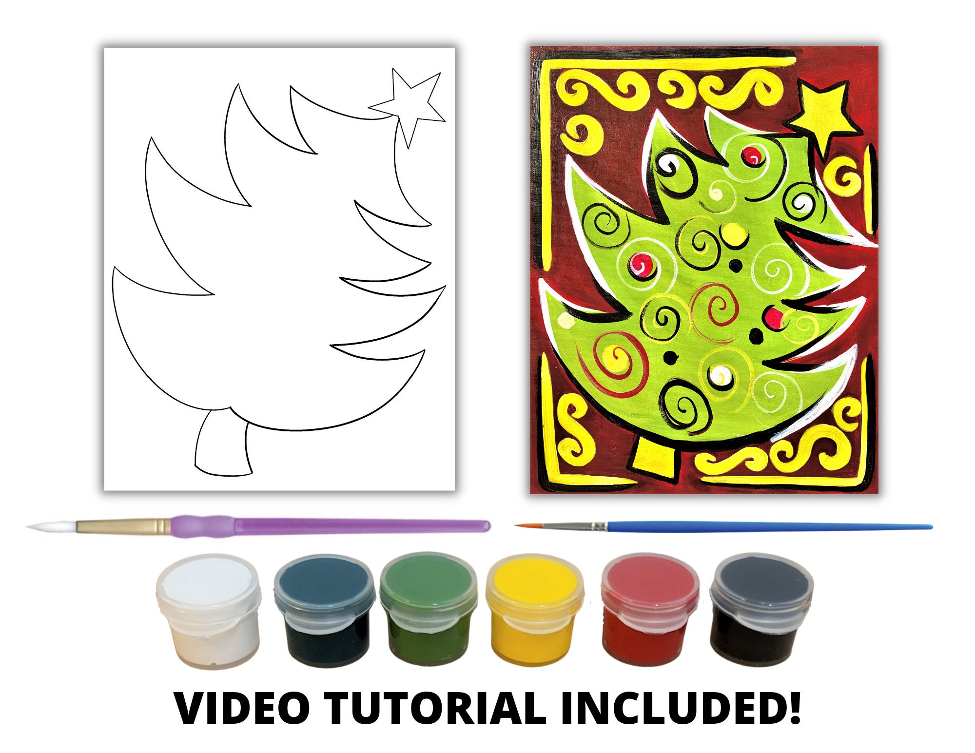 Funky Tree Canvas Painting Kit + Video Tutorial, Painting Party Kit ...