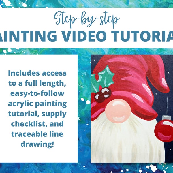 Christmas Gnome Painting Video Tutorial - Step-by-Step Painting - DYI Paint Party - Sip and Paint - Learn to Paint - Instant Download