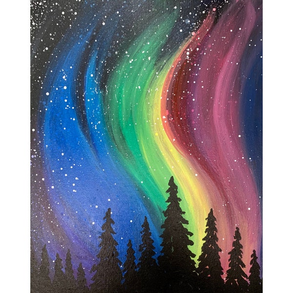 Northern Lights Canvas Painting Kit + Video Tutorial, FREE Palettes & Aprons with Orders of 10+!, Painting Party Kit, DIY Paint Kit