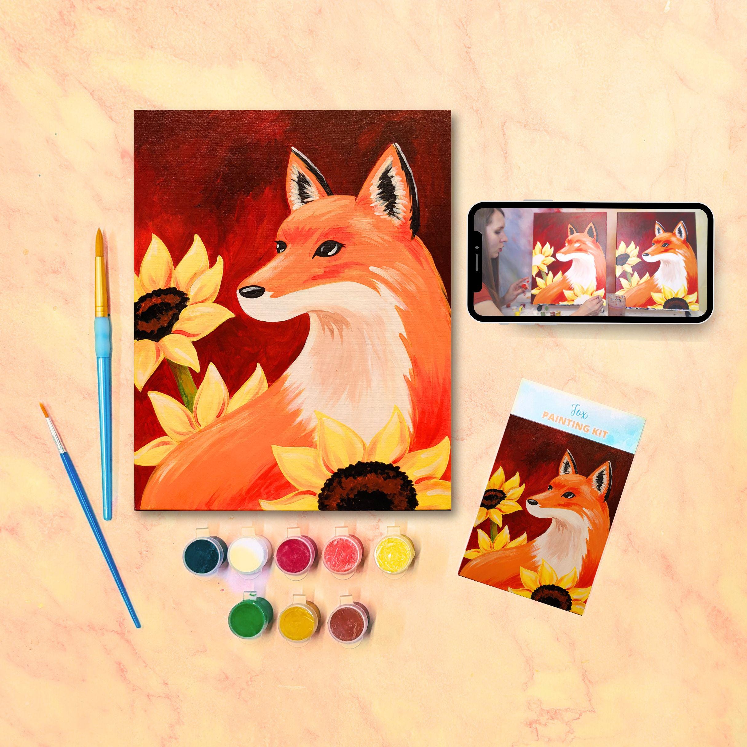Fox Canvas Painting Kit + Video Tutorial, Painting Party Kit, DIY 