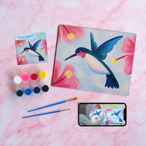 Hummingbird Canvas Painting Kit + Video Tutorial, Painting Party Kit, DIY Paint Kit
