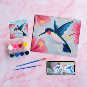 Hummingbird Canvas Painting Kit + Video Tutorial, FREE Palettes & Aprons with Orders of 10+!, Painting Party Kit, DIY Paint Kit