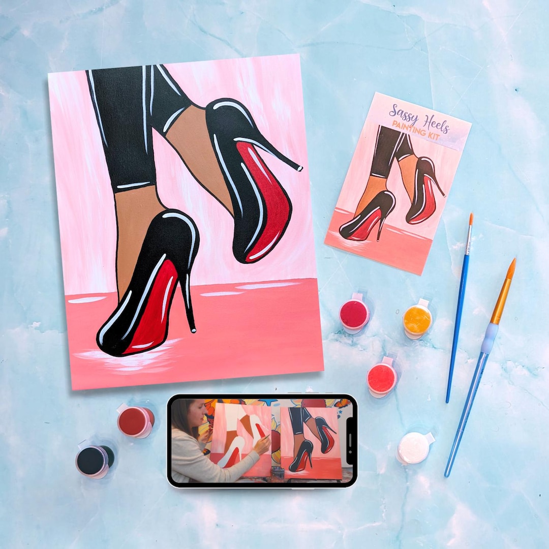 Buy Sassy Heels Canvas Painting Kit Video Tutorial, Birthday Party,  Painting Party, Sip and Paint, DIY Paint Kit Online in India