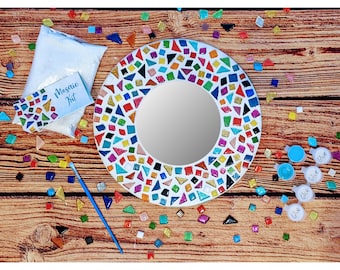 12" Circle Mosaic Mirror Kit, Round Mirror Project, Craft Kit, DIY Kit for Adults, DIY Project, DIY Mosaic Kit, Mosaic Art, Circular Mirror