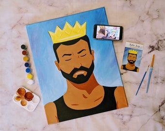 Alpha King Canvas Painting Kit + Video Tutorial, FREE Palettes & Aprons with Orders of 10+!, Painting Party Kit, DIY Paint Kit